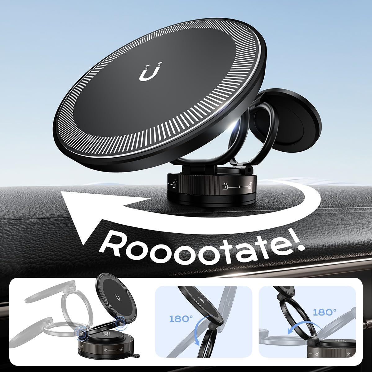Soporte de teléfono móvil para coche con ventosa de succión mecánica giratoria de 360°, soporte magnético para teléfono, adecuado para iPhone, teléfonos Android, accesorios para automóvil