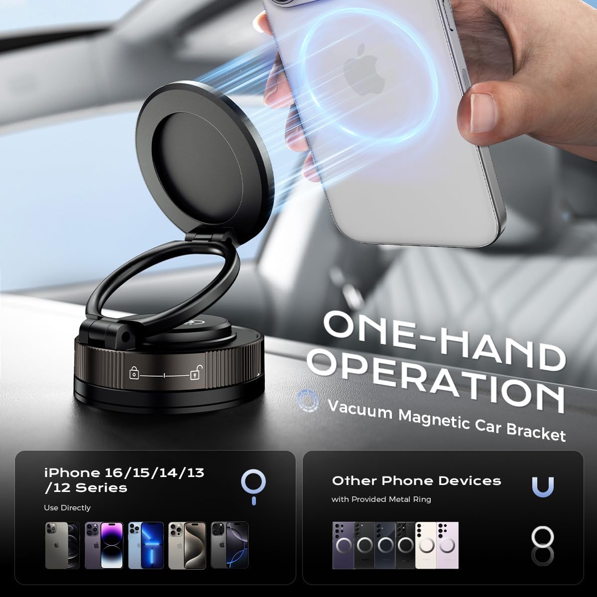 Soporte de teléfono móvil para coche con ventosa de succión mecánica giratoria de 360°, soporte magnético para teléfono, adecuado para iPhone, teléfonos Android, accesorios para automóvil