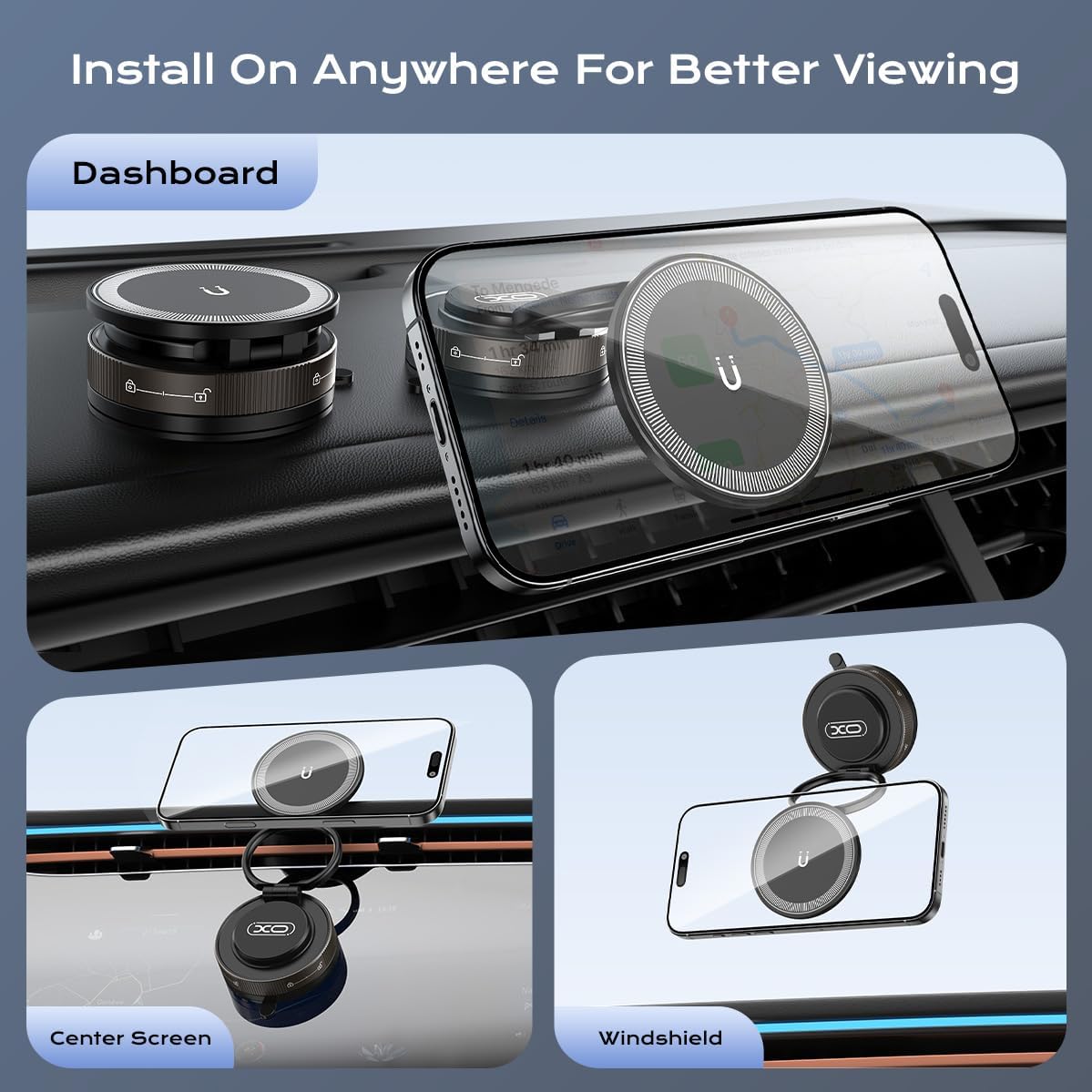 Soporte de teléfono móvil para coche con ventosa de succión mecánica giratoria de 360°, soporte magnético para teléfono, adecuado para iPhone, teléfonos Android, accesorios para automóvil